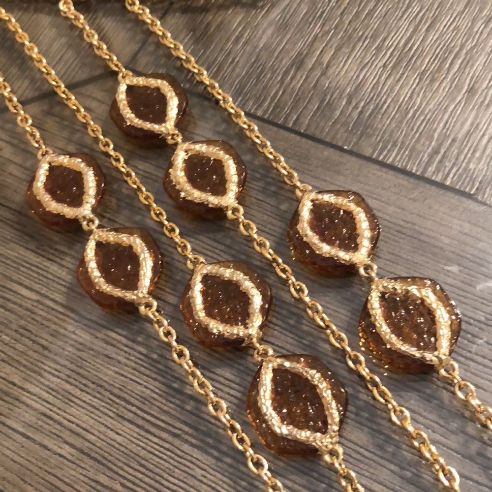Vintage Station Necklace Amber Acrylic Accents